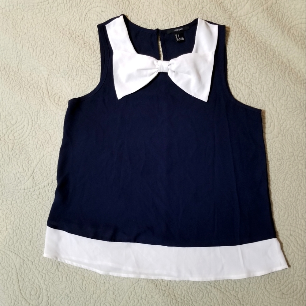 Navy/White Tank with Bow